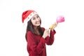 Santa woman making a balloon Royalty Free Stock Photo