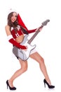 Santa woman playing an electric guitar Royalty Free Stock Photo