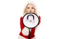 Santa woman screaming by megaphone Royalty Free Stock Photo