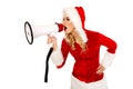 Santa woman screaming by megaphone Royalty Free Stock Photo