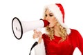 Santa woman screaming by megaphone Royalty Free Stock Photo