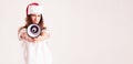 Santa woman screaming by megaphone Royalty Free Stock Photo