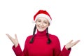 Santa Woman Showing Two Open Hands Isolated Royalty Free Stock Photo