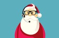 Santa Claus Wearing Headset Working in a Call center Vector Character