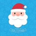 Cute Santa Claus head with Merry Christmas text on blue snowflakes background, Happy X`mas new year greeting gift design template Royalty Free Stock Photo
