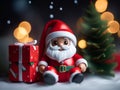 Santaclaus with gifts box ,christmas tree and bokeh light,ai generative Royalty Free Stock Photo