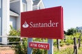 Santander Bank logo and signage at their location on the island of Martha\'s Vineyard. Royalty Free Stock Photo