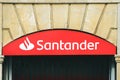 Santander Bank sign logo of branch office in the city