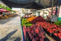 Farmers market on the streets of Santanyi in Mallorca with lots of local fruits and vegetables Royalty Free Stock Photo