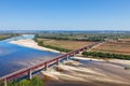 Santarem, Portugal. Ponte Dom Luis I Bridge, Tagus River and Leziria fields
