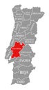 Santarem red highlighted in map of Portugal