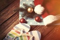 Santas hat and christmas bubbles with flip flops Royalty Free Stock Photo