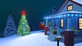 Santas house decorated for Christmas at night Royalty Free Stock Photo