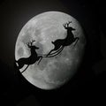 Santas rein deers flying with moon