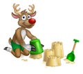 Santas Reindeer Beach Sand Castles Cartoon Royalty Free Stock Photo