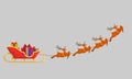 Santas Sleigh with Presents and Reindeer line up for Christmas gift delivery. Isolated Flat, solid and cartoon style