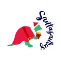 Santasaurus funny word. Pun. Hand calligraphy lettering. Royalty Free Stock Photo