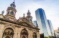 Santiago Cathedral at Plaza de Armas in Santiago de Chile Royalty Free Stock Photo