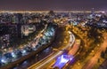 Night view of Santiago de Chile toward the east part of the city, showing the Mapocho river and Providencia and Las Condes distric Royalty Free Stock Photo