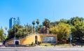 SANTIAGO, CHILE - JANUARY 10, 2018: View of the building and the arch on the city street. Copy space for text Royalty Free Stock Photo