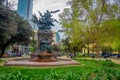 SANTIAGO, CHILE - OCTOBER 16, 2018: Bronze statue of Benjam n Vicu a Mackenna, Chilean writer, journalist, historian and