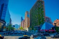 SANTIAGO, CHILE - OCTOBER 16, 2018: Outdoor view of green building in Santiago de Chile with modern office buildings at Royalty Free Stock Photo