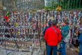 SANTIAGO, CHILE - OCTOBER 16, 2018: Unidentified p ople giving a wall with message to the dead and conmemorating a Royalty Free Stock Photo