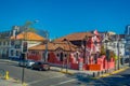 SANTIAGO, CHILE - SEPTEMBER 13, 2018: Outdoor view of colorful houses in Santiago city street, Chile Royalty Free Stock Photo