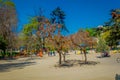 SANTIAGO, CHILE - SEPTEMBER 17, 2018: Unidentified blurred picture of people walking in the sandy playground at Forestal Royalty Free Stock Photo