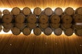 Santiago, Chile - 2019-07-13 - Wine barrels are lined up in display room