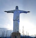 Santiago de Cali, Colombia; February 13 2021: Amazing view of the giant statue of Cristo Rey in the mountains near the city of Cal Royalty Free Stock Photo