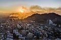 Santiago de Chile on fire and with smoke columns during the latest riots in Santiago city center