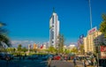 SANTIAGO DE CHILE, CHILE - OCTOBER 16, 2018: Crow of people walking close to plaza Baquedano in the center of Santiago