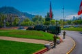 SANTIAGO DE CHILE, CHILE - OCTOBER 16, 2018: Outdoor view of some military cars in the plaza Baquedano in the center of Royalty Free Stock Photo