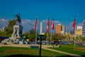 SANTIAGO DE CHILE, CHILE - OCTOBER 16, 2018: Plaza Baquedano in the center of Santiago, Chile. Large oval shaped open Royalty Free Stock Photo