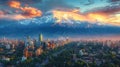 Santiago de Chile city skyline at sunset with the Andes Mountains in the background Royalty Free Stock Photo