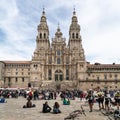 Santiago de Compostela Cathedral and lots of tourists and pilgrims in holiday