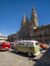 Santiago de Compostela, Galicia, Spain; september 22 2018: Exhibition of classic and vintage cars. Obradoiro square, Cathedral of