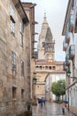 Tourists watching old town Obradoiro Square near Santiago de Compostela