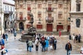 Santiago de Compostela, Spain - Jun 19, 2023: Pilgrims in front