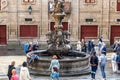 Santiago de Compostela, Spain - Jun 19, 2023: Pilgrims in front