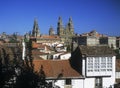 SANTIAGO DE COMPOSTELA.View over rooftops to Cathedral