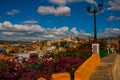 Santiago de Cuba, Cuba: Street lamp. Top view of the city, view of the house and the Catholic Cathedral Royalty Free Stock Photo