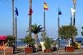 Santiago de la Ribera, Murcia, Spain - July 31 2018: The statue `Homage to the Pilgrim`, by Juan Jose Quiros, on the Explanada Bar Royalty Free Stock Photo