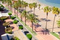 SANTIAGO DE LA RIBERA, SPAIN - JUNE 10, 2022 Promenade along the coastline of the Mar Menor, in a Spanish town in the Costa