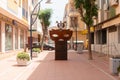 SANTIAGO DE LA RIBERA, SPAIN - JUNE 12, 2022 The sculpture depicts a carnival mask, topped by three seahorses, the distinctive Mar Royalty Free Stock Photo