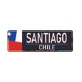Santiago, rusted grungy metal road signal vector
