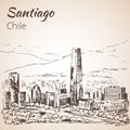 Santiago skyline, Chile. Sketch. Royalty Free Stock Photo