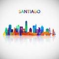 Santiago skyline silhouette in colorful geometric style.