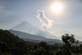 Santiaguito Erupting with Santa Maria at the background on a sunny morning, Altiplano, Guatemala